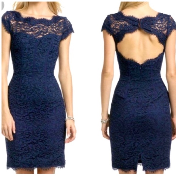 Monique Lhuillier Dresses & Skirts - Monique Lhuillier NWT Navy Lace Sheath Dress 12